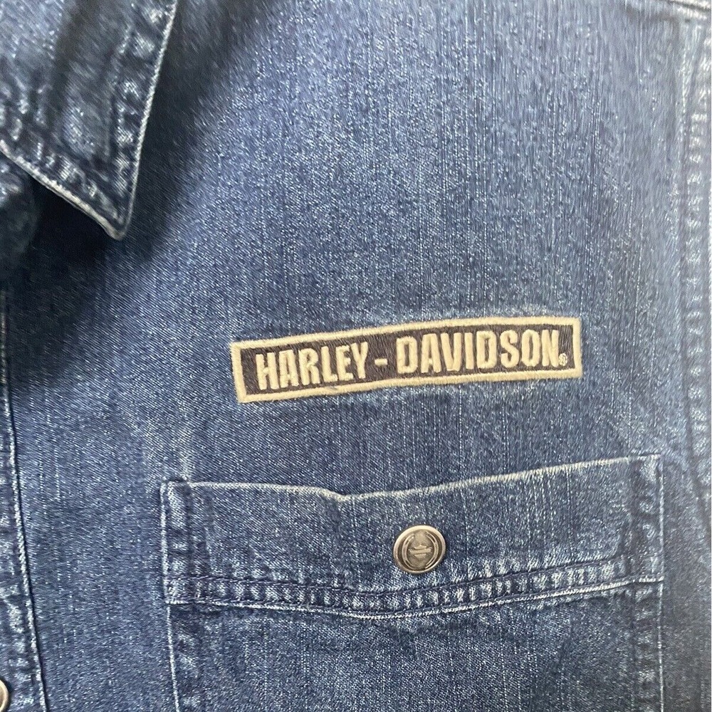 Harley Davidson Men's Denim Vest Biker Embroidered Eagle Sleeveless Blue Size XL - Picture 4 of 4